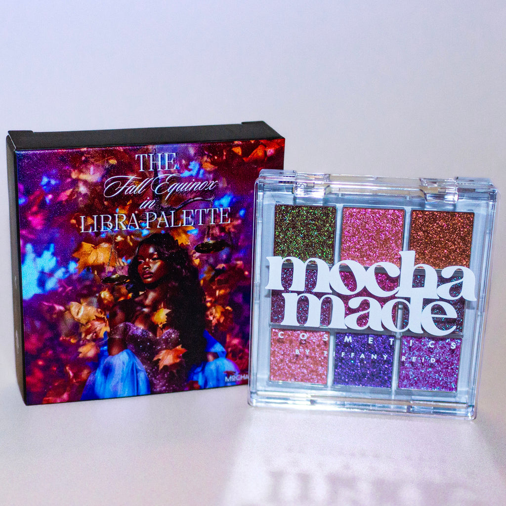 Stunning 6 pan mini multi chrome eyeshadow palette inspired by the enchanting balance of the season and the celestial elegance of Libra and the Autumnal Equinox of Fall