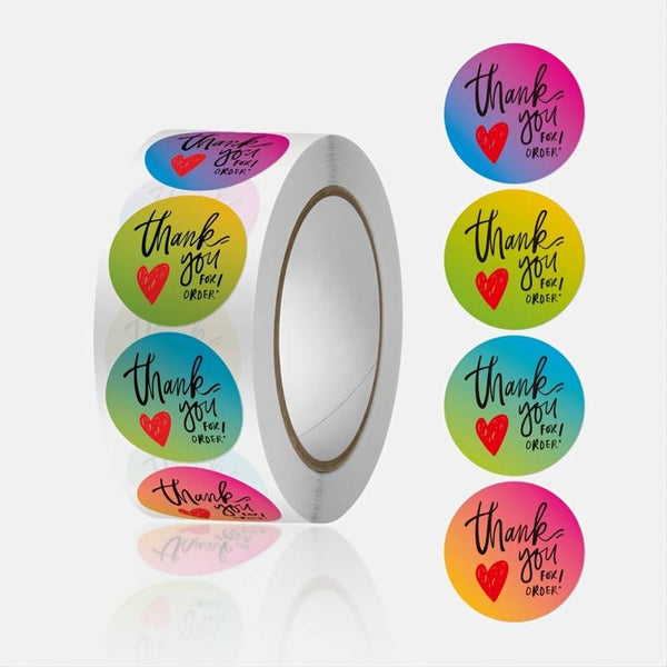 500 piece roll Bright Rainbow Thank You Stickers Roll 2.5 centimeter or 1 inch Thank You Stickers Labels For Baking Packaging Envelope Seals Small Business
