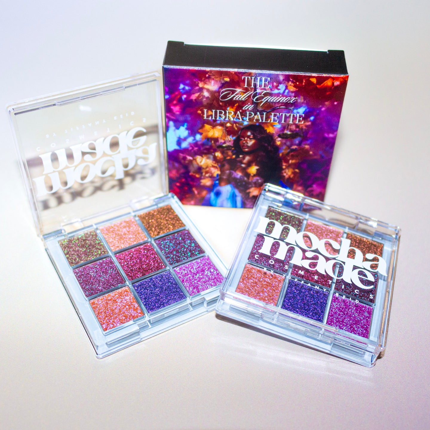 Stunning 6 pan mini multi chrome eyeshadow palette inspired by the enchanting balance of the season and the celestial elegance of Libra and the Autumnal Equinox of Fall