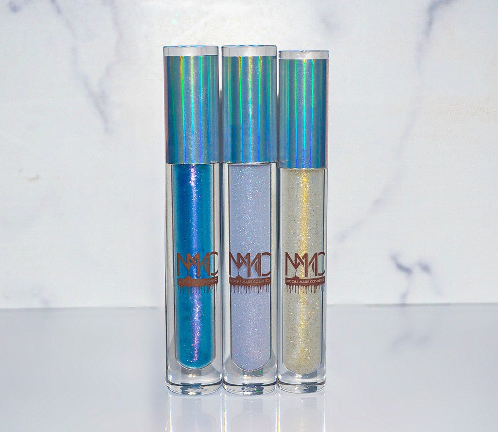 Sheer Blue Pink Purple Chameleon Color Shifting lipgloss taking the normal clear gloss up a notch with this super sexy high shine gloss that's clear with a golden yellow sparkle with a yellow color shift undertone sheer icy blue glittering lip gloss