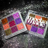 Multi chrome makeup eyeshadow palettes with glittery finish on a sparkling background