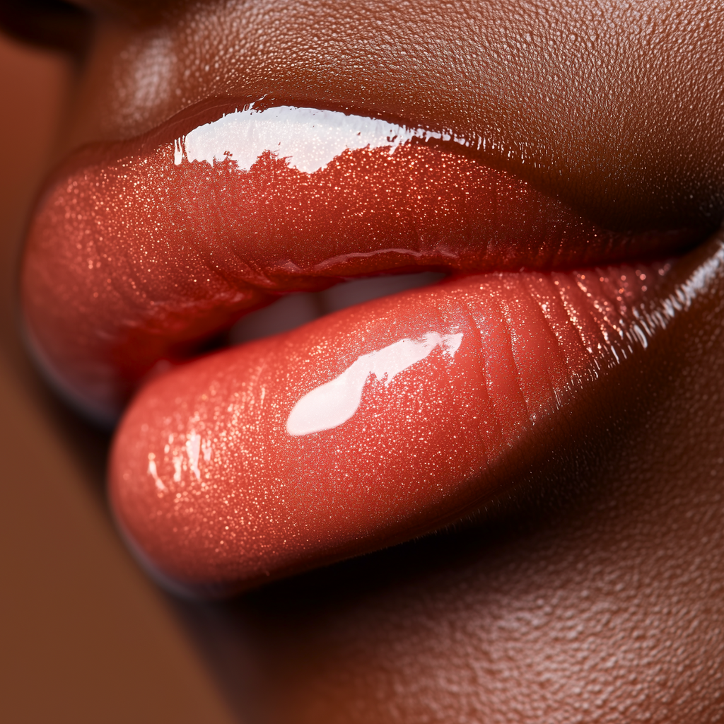 shimmery pinky nude lipgloss fine gold and silver micro shimmer glossy lips mauve nude gloss in a sleek black top tube for all skin types 